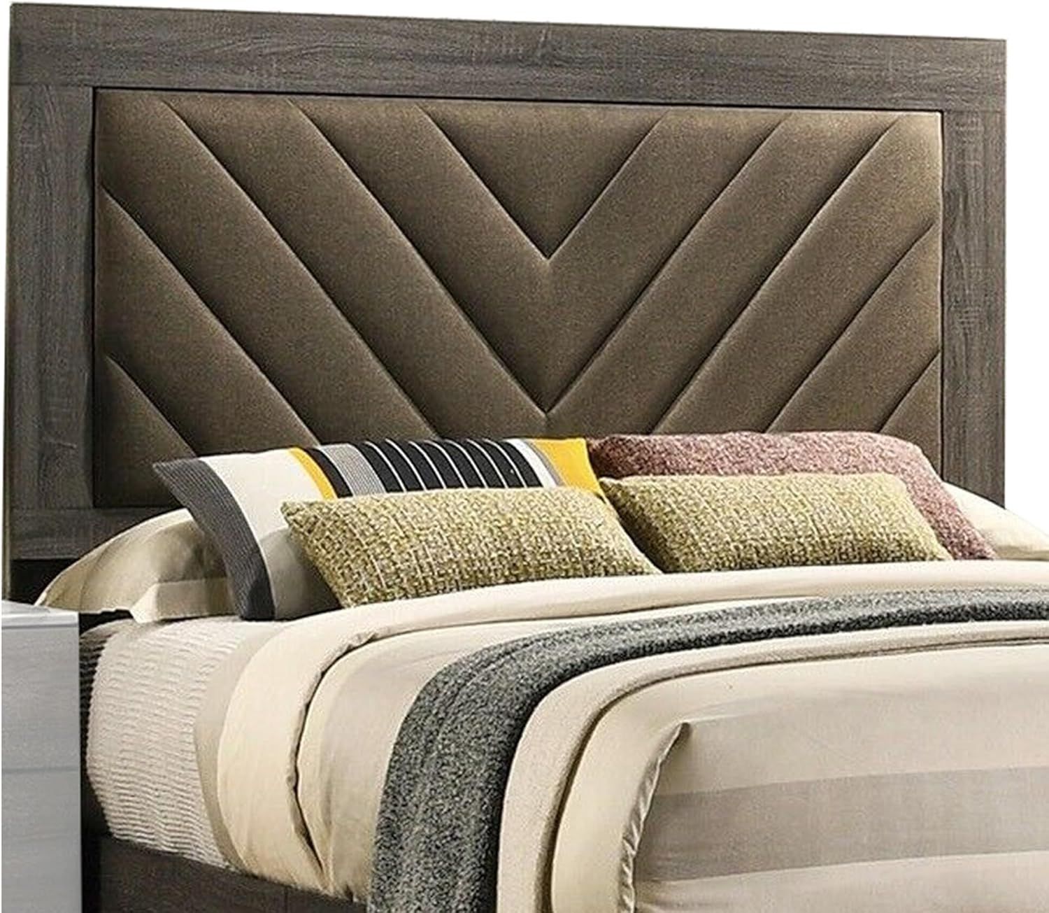 Contemporary 1pc Queen Size Bed Bedroom Furniture Upholstered Headboard Rubberwood 1pc Bedframe Gray Finish - Discount Msrp 