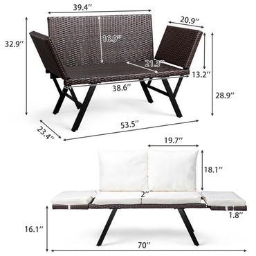 Outdoor Sofa, Woven Rattan Patio Furniture, Convertible Daybed or Double Chair with Adjustable Armrests, Cushions and Pillows for Yard Porch Pool, Gray Lounger & Beige Cushion - Discount Msrp 