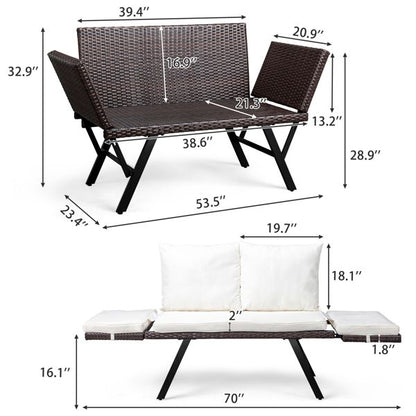 Outdoor Sofa, Woven Rattan Patio Furniture, Convertible Daybed or Double Chair with Adjustable Armrests, Cushions and Pillows for Yard Porch Pool, Gray Lounger & Beige Cushion - Discount Msrp 