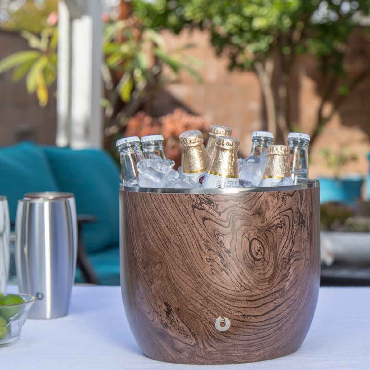 Extra Large Ice Bucket with Lid and Ice Scoop, Natural Teak - Discount Msrp 