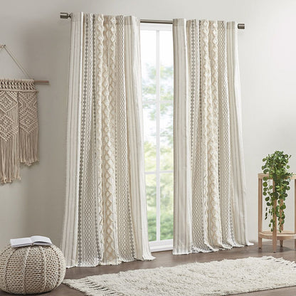 Cotton Printed Curtain Panel with Chenille Stripe and Lining(Only 1 Pc Panel) - Discount Msrp 