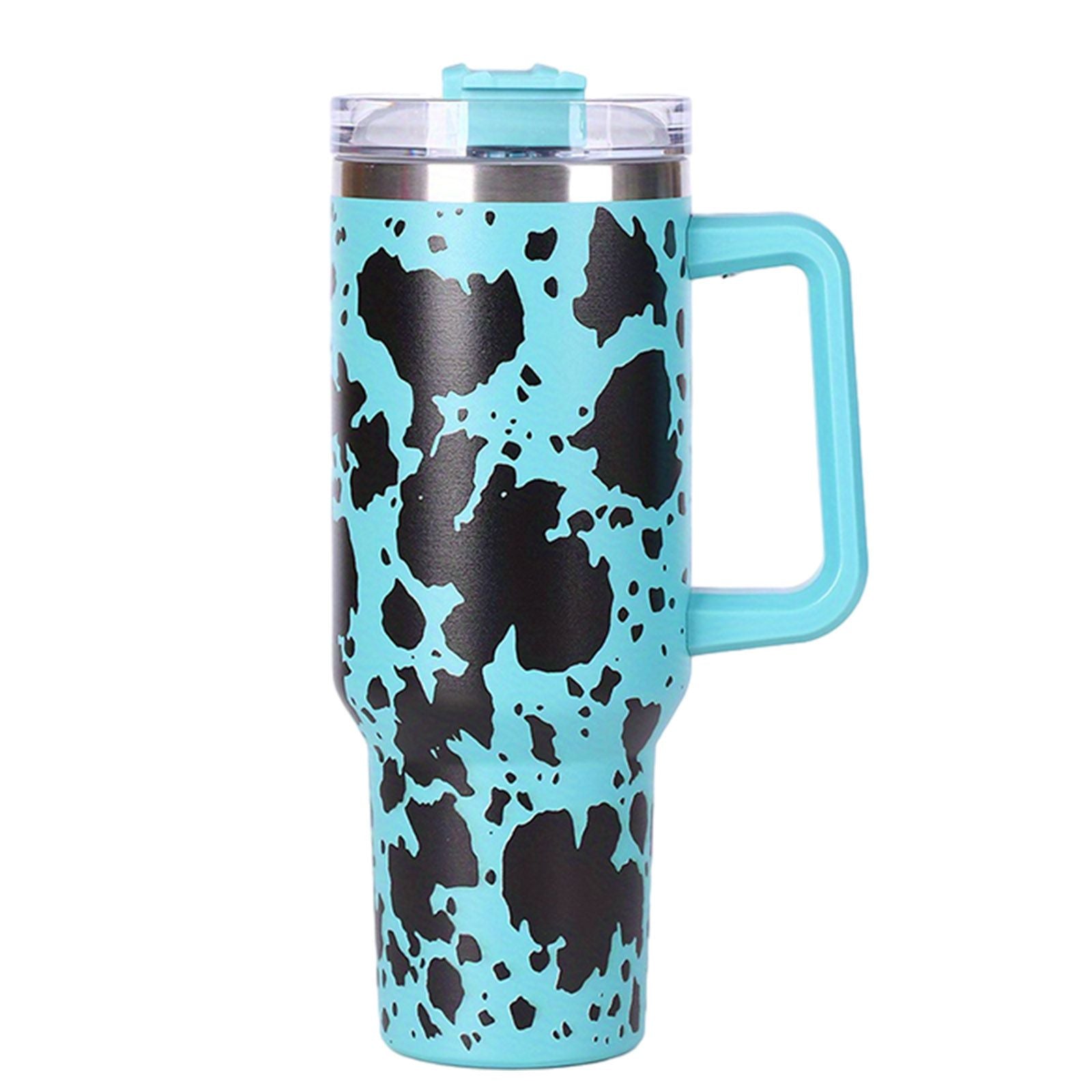 40oz 5D cowprint Insulated Tumbler With Handle And Straw Lid Portable Large Capacity water bottle, Heat preservation,304 Stainless Steel Cup For Outdoor Sports, Travel & Camping Birthday Gift - Discount Msrp 