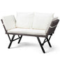 Outdoor Sofa, Woven Rattan Patio Furniture, Convertible Daybed or Double Chair with Adjustable Armrests, Cushions and Pillows for Yard Porch Pool, Gray Lounger & Beige Cushion - Discount Msrp 