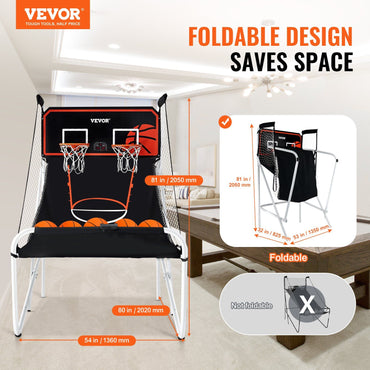 VEVOR Foldable Basketball Arcade Game, 2 Player Indoor Basketball Game, Home Dual Shot Sport with 5 Balls, 8 Game Modes, Electronic Scoreboard, and Inflation Pump, for Kids, Adults (Black & White) - Discount Msrp 
