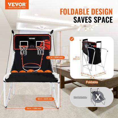 VEVOR Foldable Basketball Arcade Game, 2 Player Indoor Basketball Game, Home Dual Shot Sport with 5 Balls, 8 Game Modes, Electronic Scoreboard, and Inflation Pump, for Kids, Adults (Black & White) - Discount Msrp 