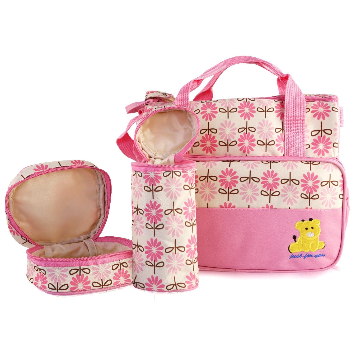 5PCS Baby Nappy Diaper Bags Set Mummy Diaper Shoulder Bags w/ Nappy Changing Pad Insulated Pockets Travel Tote Bags - Discount Msrp 