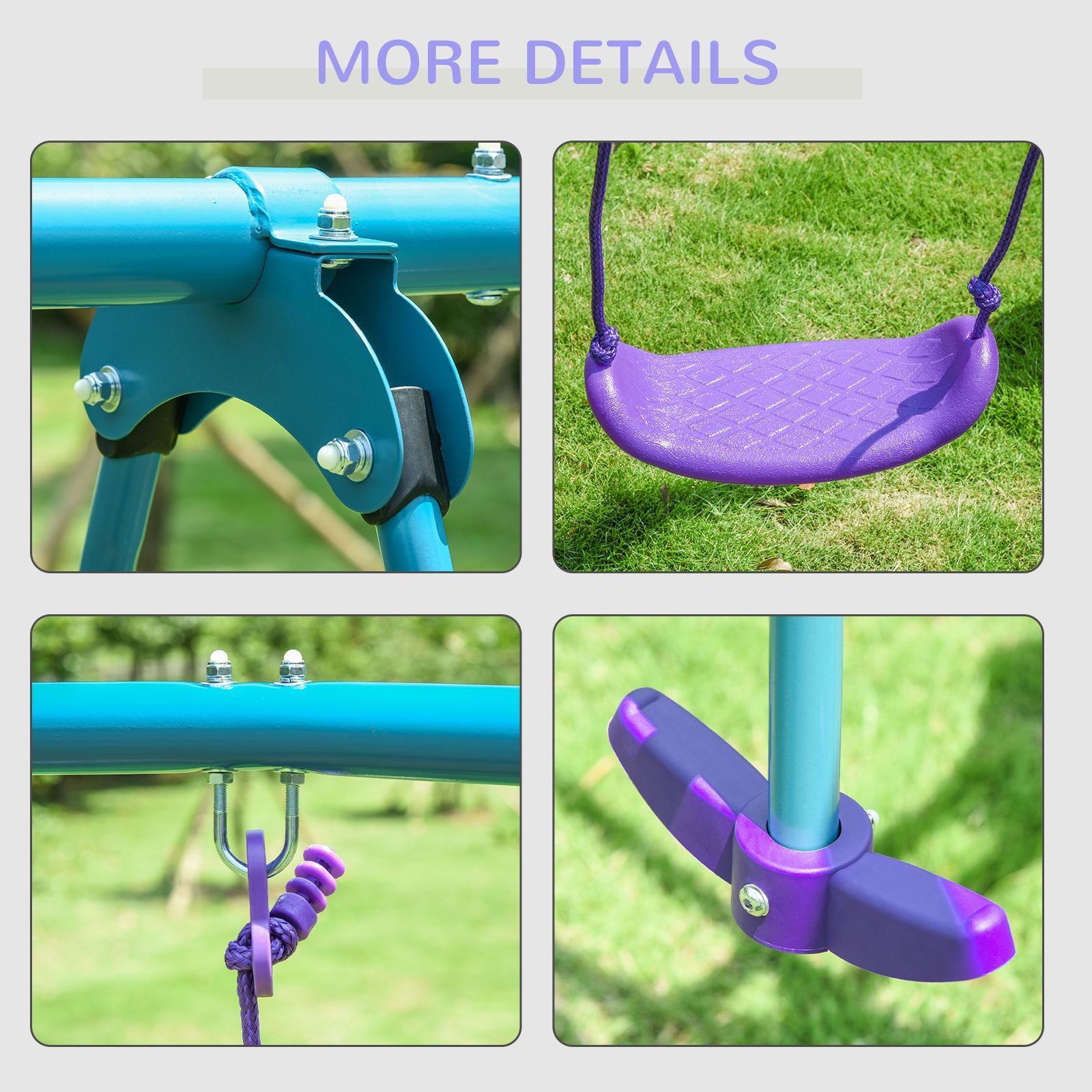 Outsunny Metal Swing Set with Glider, Two Swing Seats and Adjustable Height, Outdoor Heavy Duty A-Frame Suitable for Playground, Backyard, Purple - Discount Msrp 