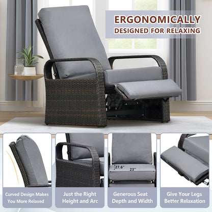 Outdoor Recliner Chair; Automatic Adjustable Wicker Lounge Recliner Chair with 5.12'' Thicken Cushion - Discount Msrp 