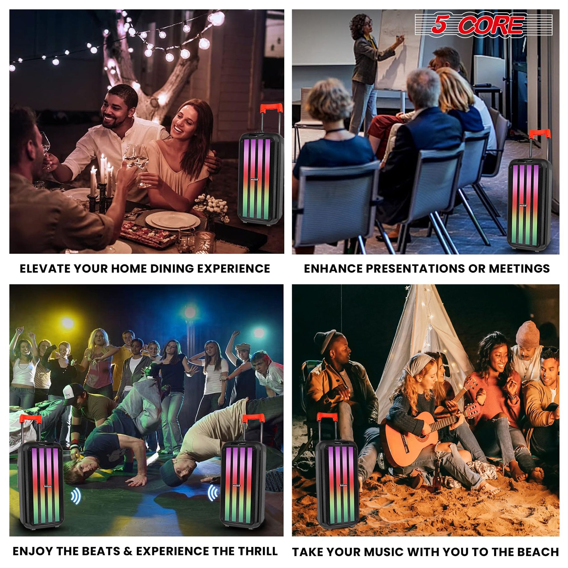 5 Core 8 Inch Bluetooth DJ Speaker 3 Way Boom Box Party Speakers Karaoke Machine Portable PA Bocina for Singing with 2 Wireless Microphone + Light PLB 8X2 2MIC - Discount Msrp 
