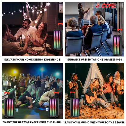 5 Core 8 Inch Bluetooth DJ Speaker 3 Way Boom Box Party Speakers Karaoke Machine Portable PA Bocina for Singing with 2 Wireless Microphone + Light PLB 8X2 2MIC - Discount Msrp 