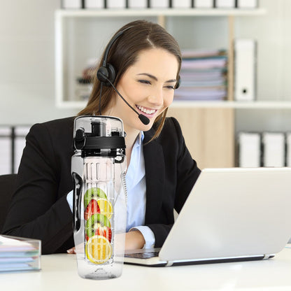 Fruit Infuser Water Bottle 32OZ Juice Shaker Sport w/ Flip Top Lid Anti-Slip Grips For Office Home Sport Running Walking Hiking - Discount Msrp 