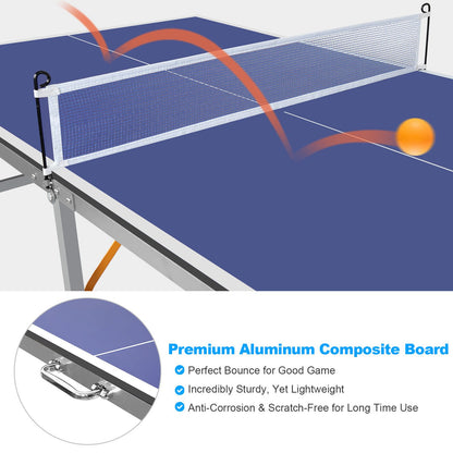 6ft Mid-Size Table Tennis Table Foldable & Portable Ping Pong Table Set for Indoor & Outdoor Games with Net, 2 Table Tennis Paddles and 3 Balls - Discount Msrp 