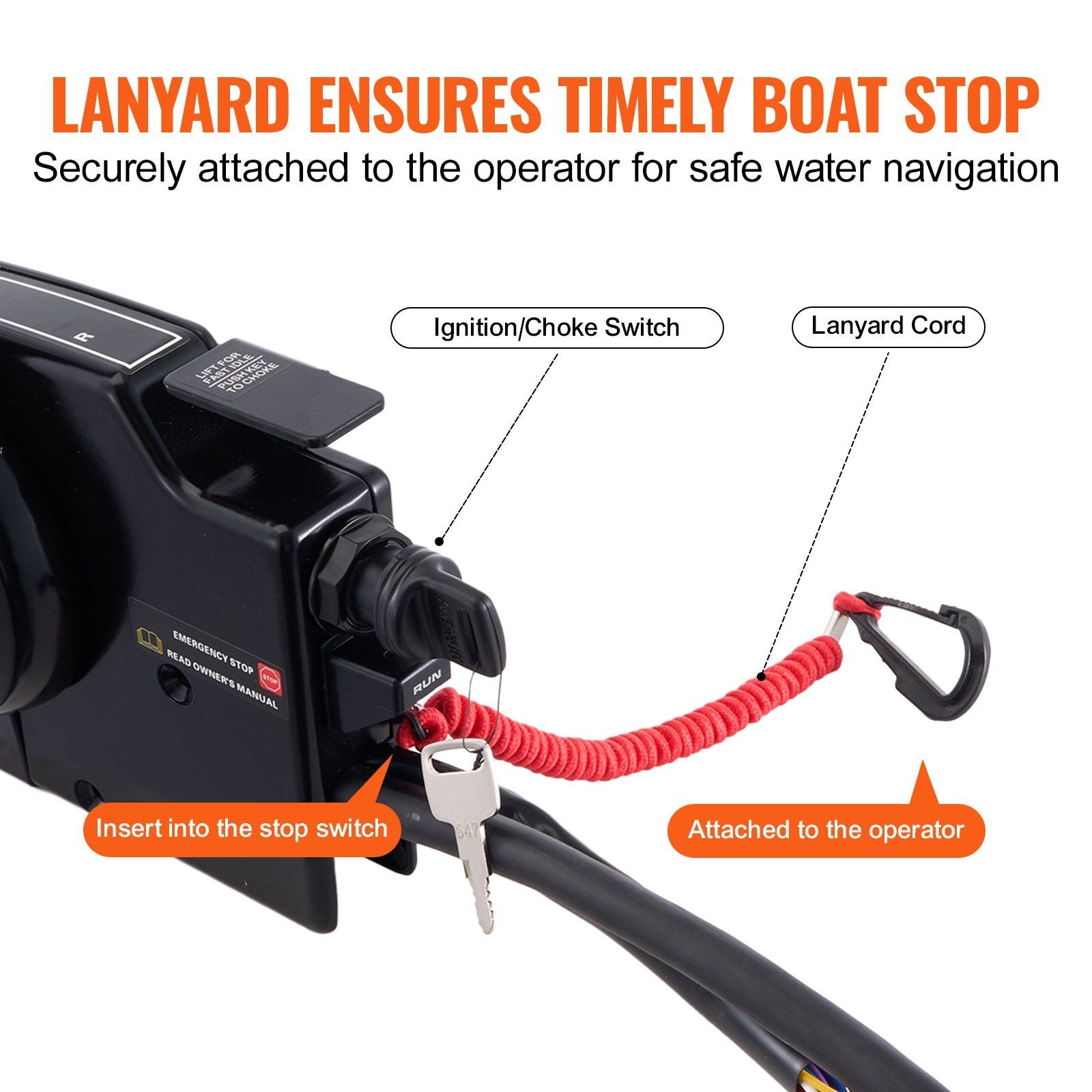 VEVOR Boat Throttle Control, 881170A13 Side-Mounted Outboard Remote Control Box for Mercury PT 4-Stroke, Marine Throttle Control Box with Power Trim Switch, 16.6 ft Harness 14 Pin, and Lanyard - Discount Msrp 