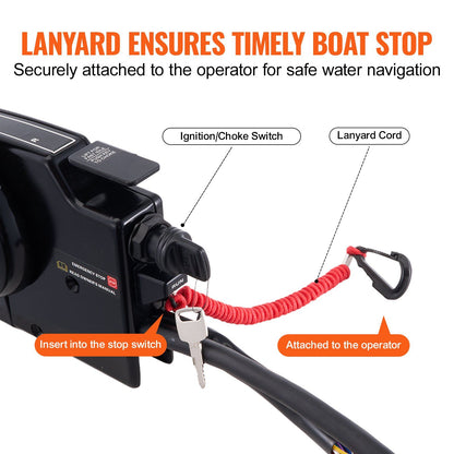VEVOR Boat Throttle Control, 881170A13 Side-Mounted Outboard Remote Control Box for Mercury PT 4-Stroke, Marine Throttle Control Box with Power Trim Switch, 16.6 ft Harness 14 Pin, and Lanyard - Discount Msrp 