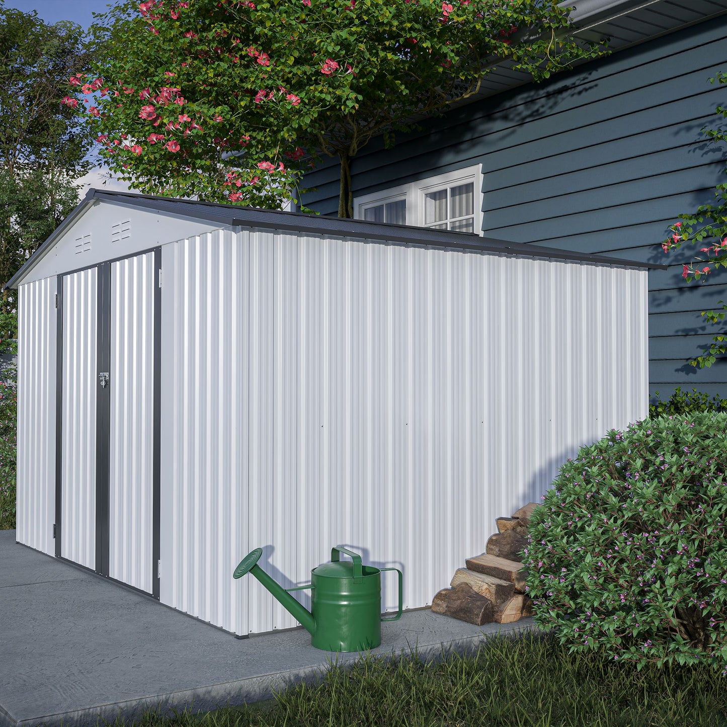 10X8 FT Outdoor Storage Shed, All Weather Metal Sheds with Lockable Doors, Tool Shed for Garden, Patio, Backyard, Lawn, Grey - Discount Msrp 