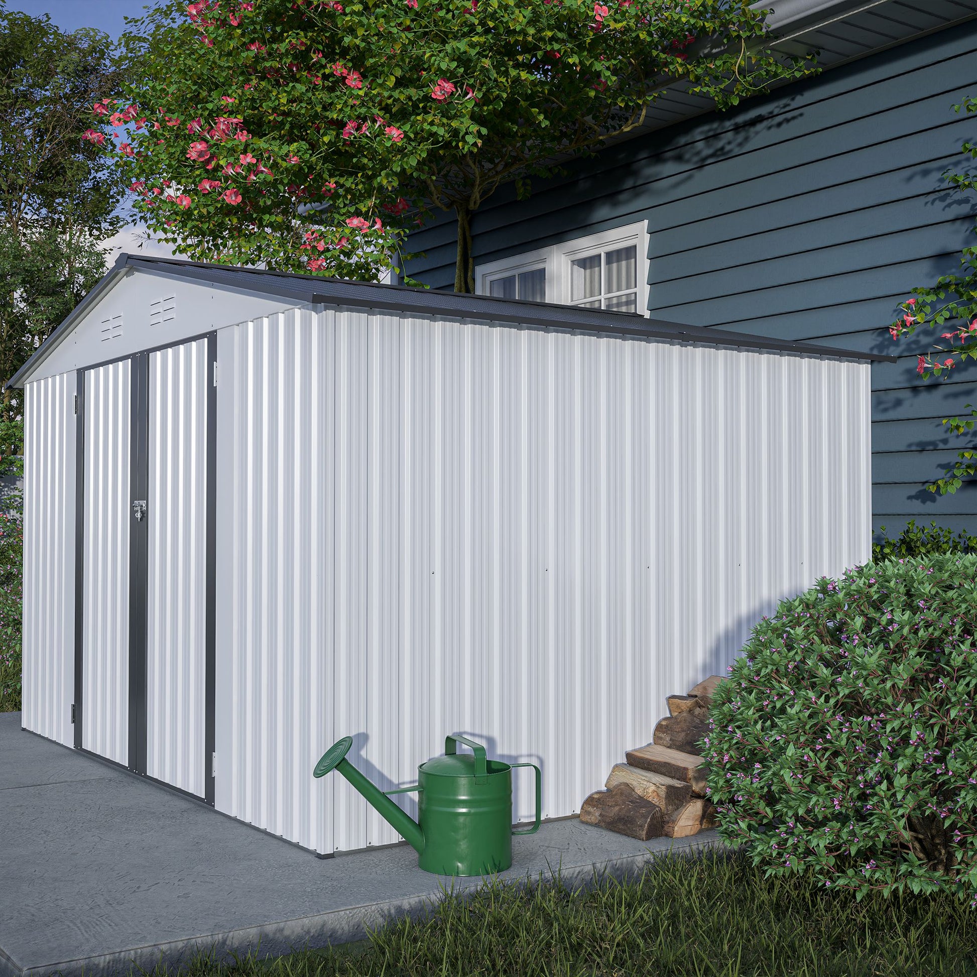 10X8 FT Outdoor Storage Shed, All Weather Metal Sheds with Lockable Doors, Tool Shed for Garden, Patio, Backyard, Lawn, Grey - Discount Msrp 