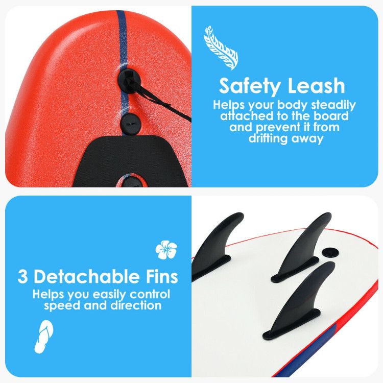 6 Feet Surfboard with 3 Detachable Fins - Discount Msrp 
