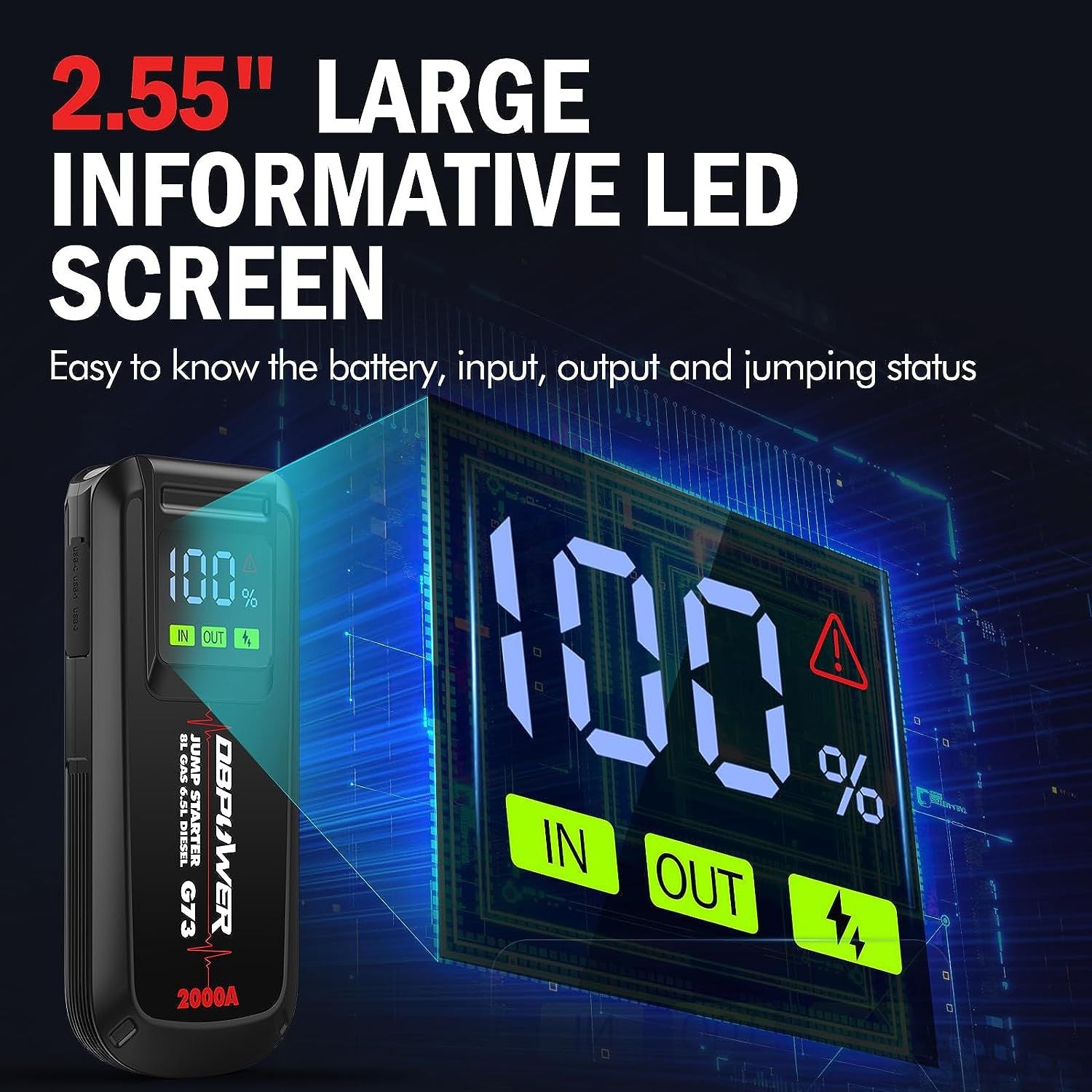 DBPOWER Jump Starter 2000A Peak Portable Car Jump Starter for Up to 8.0L Gas and 6.5L Diesel Engines, 12V Lithium Battery Booster Pack with 2.5" LCD Display, Smart Jumper Cables and LED Light - Discount Msrp 