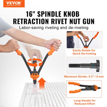 VEVOR 16" Rivet Nut Tool, Labor-Saving Rivnut Tool Kit with 13PCS Metric & SAE Mandrels, 186PCS Rivet Nuts,M3, M4, M5, M6, M8, M10, M12, 1/4-20, 5/16-18, 3/8-16,1/2-13, 8-32, 10-24 With Carrying Case - Discount Msrp 