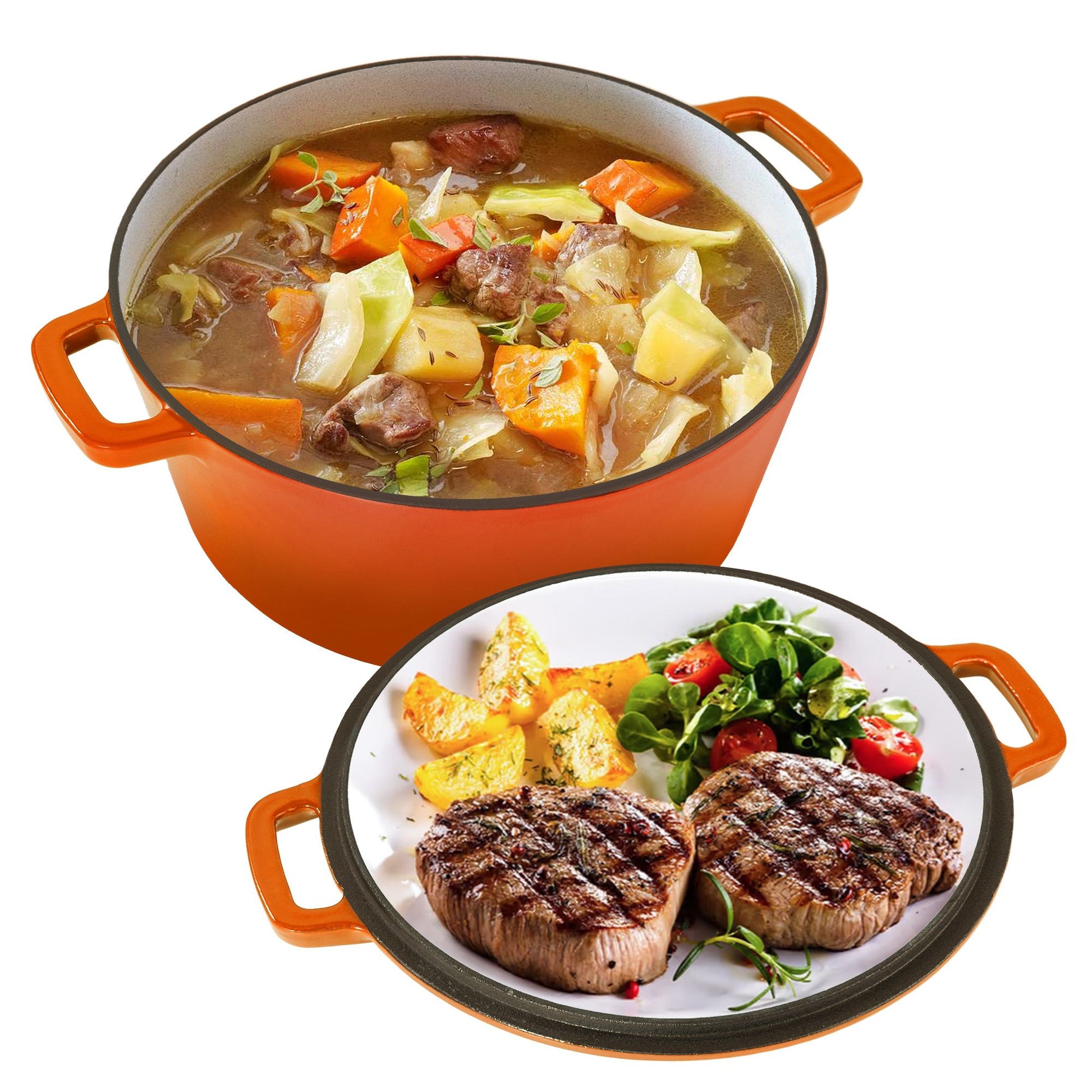 Enameled Cast Iron Dutch Oven with Serving Lid + ENCLOSED THERMAL CIRCLE Design - Discount Msrp 