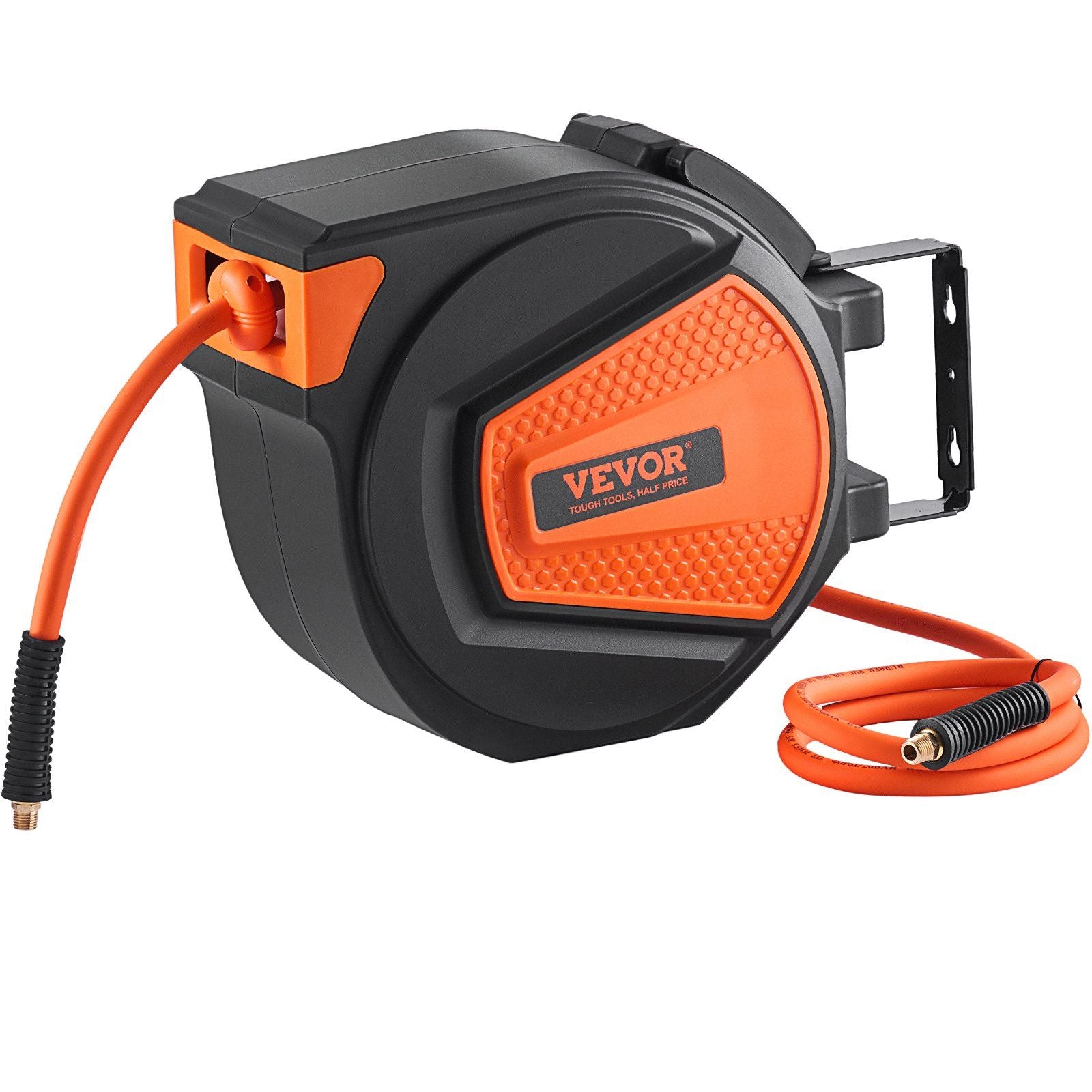 VEVOR Retractable Air Hose Reel, 3/8 IN x 50 FT Hybrid Air Hose Max 300PSI, Air Compressor Hose Reel with 5 ft Lead in, Ceiling / Wall Mount Enclosed Air Reel, 180° Swivel Mount - Discount Msrp 