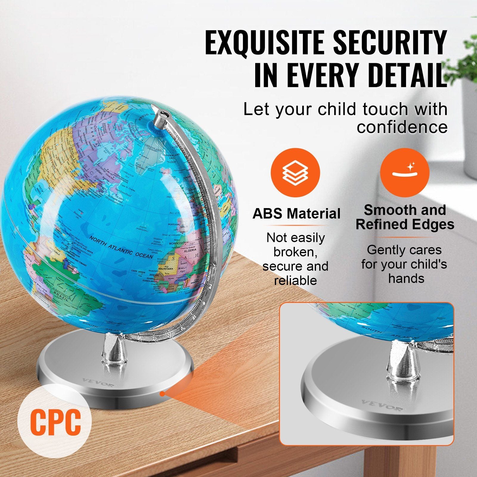 VEVOR Rotating World Globe with Stand, 8 in/203.2 mm, Educational Geographic Globe with Precise Time Zone ABS Material, 360° Spinning Globe for Kids Children Learning Classroom Geography Education - Discount Msrp 