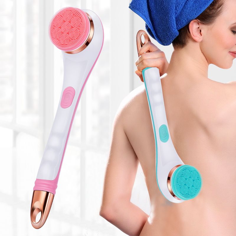 Silicone Bath Brush 4 in 1 Electric Back Scrubber 4 Brush Heads USB Rechargeable Rotating Shower Massager with 2 Speeds - Discount Msrp 