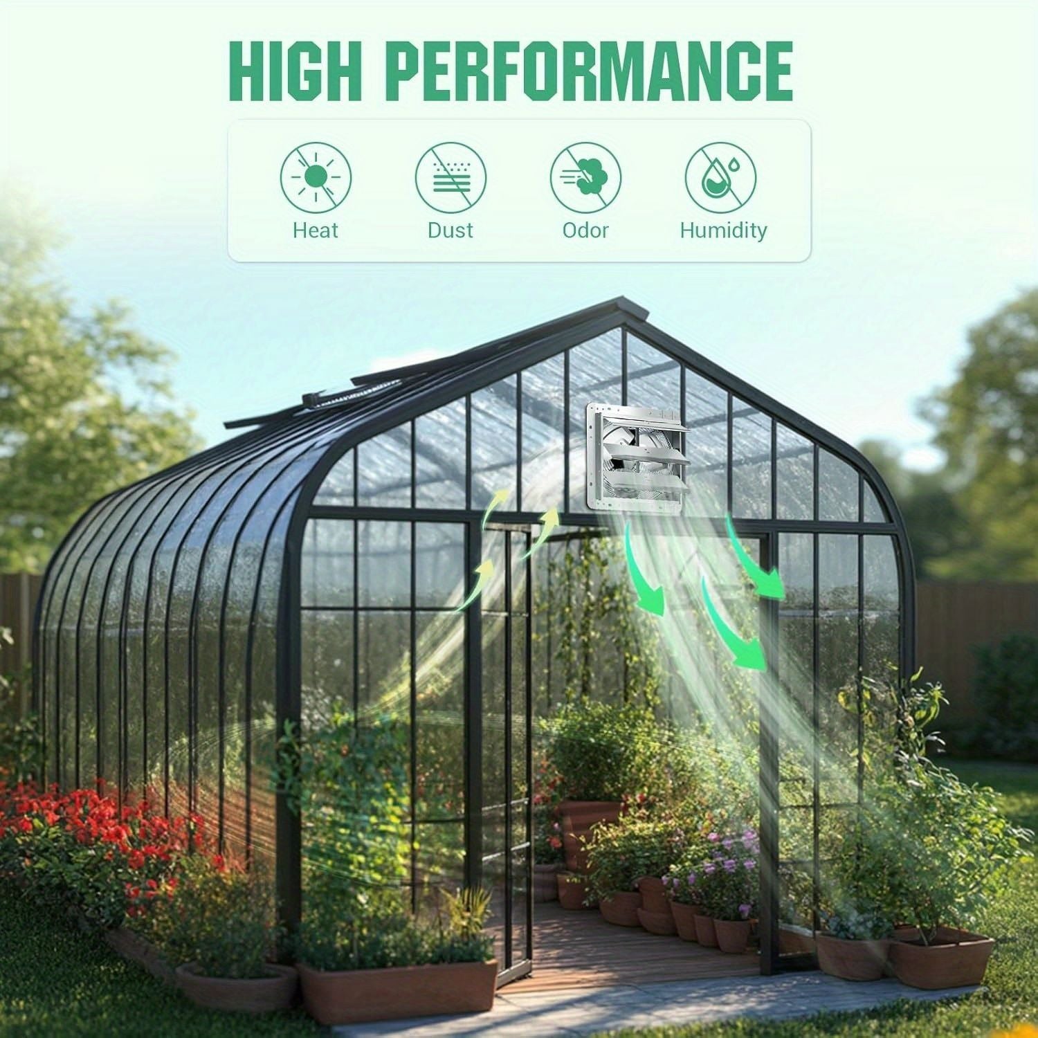 High-speed aluminum wall-mounted exhaust fan, 800/1000 CFM, AC motor, for ventilation and cooling in greenhouses, garages, sheds and shops (without plug) - Discount Msrp 