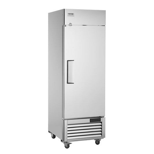 VEVOR Commercial Refrigerator 19.32 Cu.ft, Reach In 27" W Upright Refrigerator Single Door, Auto-Defrost Stainless Steel Reach-in Refrigerator & 4 Shelves, 33 to 41°F Temp Control, LED Light, 4 Wheel - Discount Msrp 
