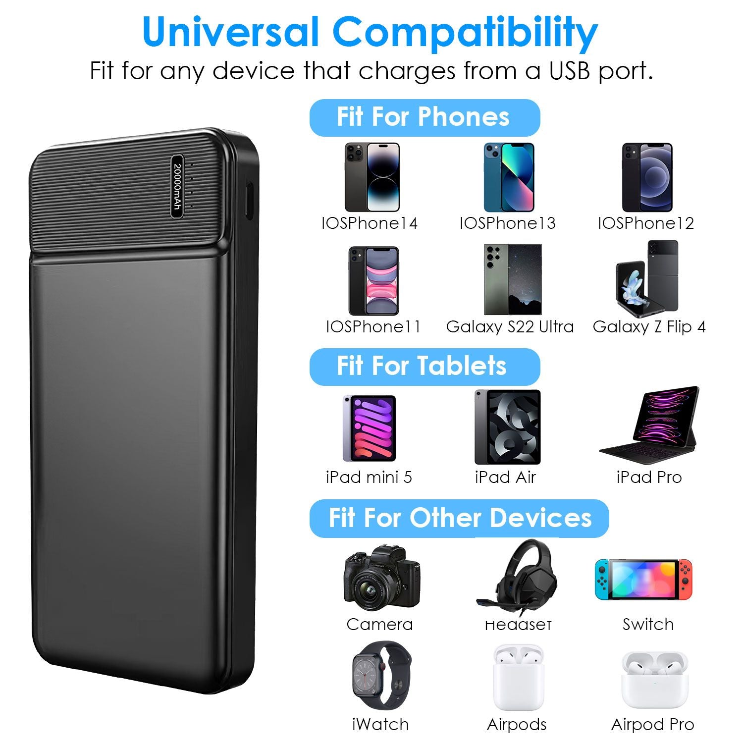 Power Bank Portable Phone Charger for Home Office Travel External Battery Pack with 1 Micro USB Cable Fit For IOSPhone 13/12 Samsung Galaxy S21 And More - Discount Msrp 