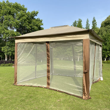 Outdoor 11x 11Ft Pop Up Gazebo Canopy With Removable Zipper Netting,2-Tier Soft Top Event Tent,Suitable For Patio Backyard Garden Camping Area,Coffee YJ - Discount Msrp 