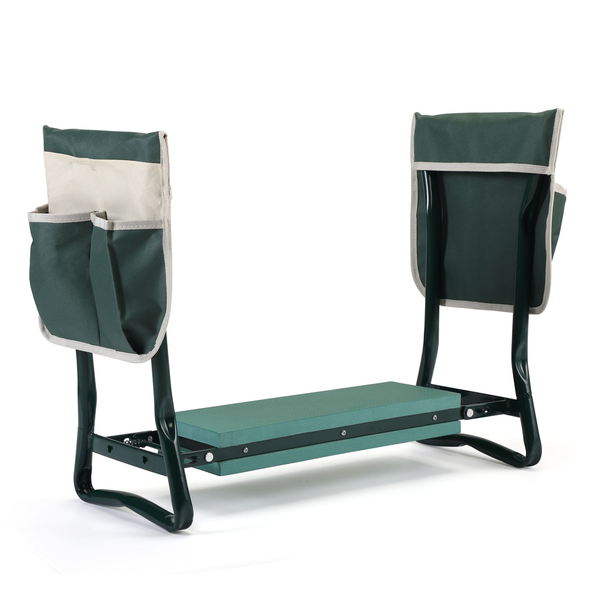 Outdoor 2-in-1 Garden Stool and Kneeler; Garden Bench with Tool Bags; Kneeling Pad; Gift for Parent; Portable; Green - Discount Msrp 