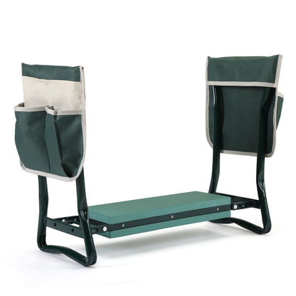 Outdoor 2-in-1 Garden Stool and Kneeler; Garden Bench with Tool Bags; Kneeling Pad; Gift for Parent; Portable; Green - Discount Msrp 