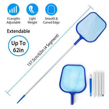 Swimming Pool Telescopic Leaf Net Skimmer Rake with Adjustable Aluminum Pole and Nylon Medium Fine Mesh for Cleaning Swimming Pools, Hot Tubs, Spas and Fountains - Discount Msrp 