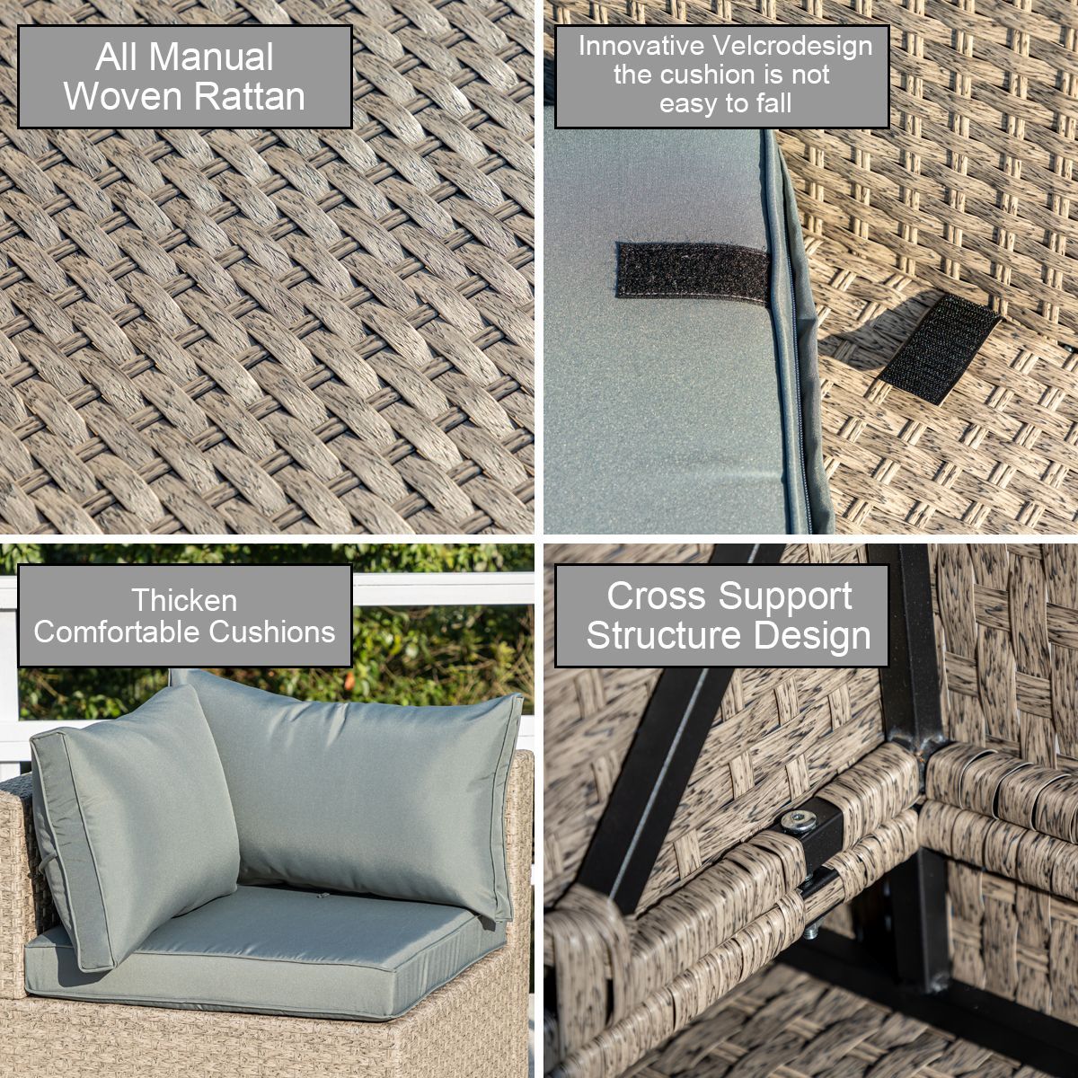 9-Piece Patio Furniture Set, All-Weather Boho Outdoor Conversation Set Sectional Sofa with Water Resistant Grey Thick Cushions - Discount Msrp 