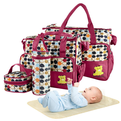 5PCS Baby Nappy Diaper Bags Set Mummy Diaper Shoulder Bags w/ Nappy Changing Pad Insulated Pockets Travel Tote Bags - Discount Msrp 