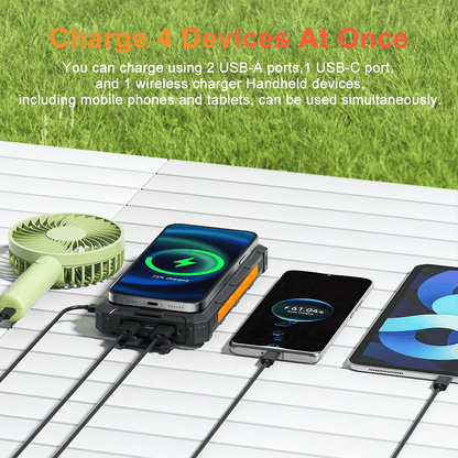 Power Bank Wireless Charger 20000mAh Fast Charging Power Bank for All Mobile Devices, Solar Portable Charger with Dual Flashlights, Carabiner - Discount Msrp 