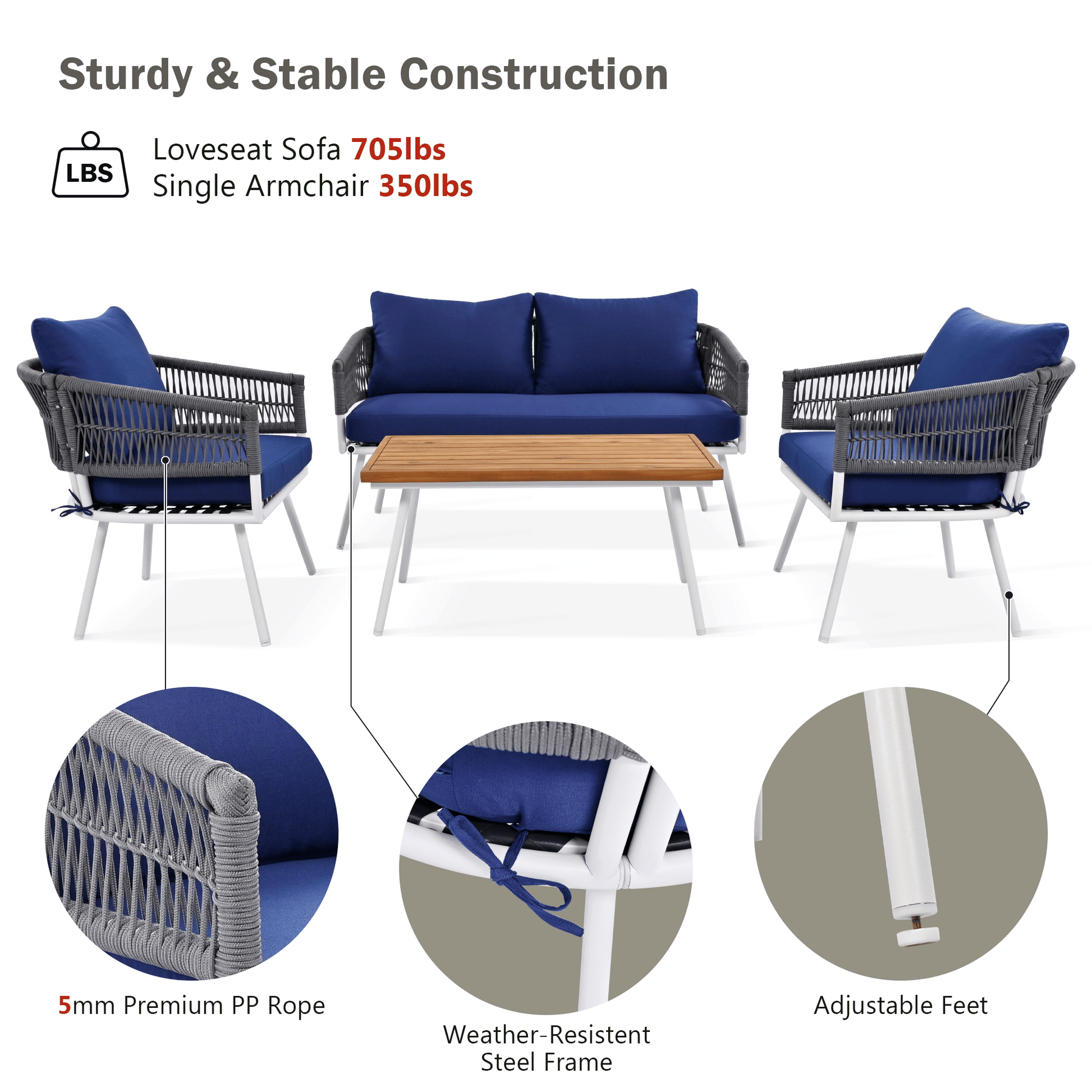 4-Piece Patio Furniture Set, Outdoor Furniture with Acacia Wood Table, Patio Conversation Set with Deep Seating & Thick Cushion for Backyard Porch Balcony - Discount Msrp 