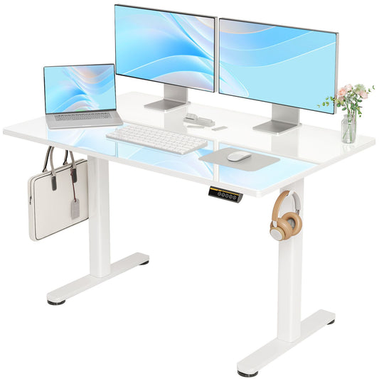 48 Inch Electric White Glass Standing Desk, Adjustable Height ,Quick Install Home Office Computer Desk, Stand Up Desk, - Discount Msrp 