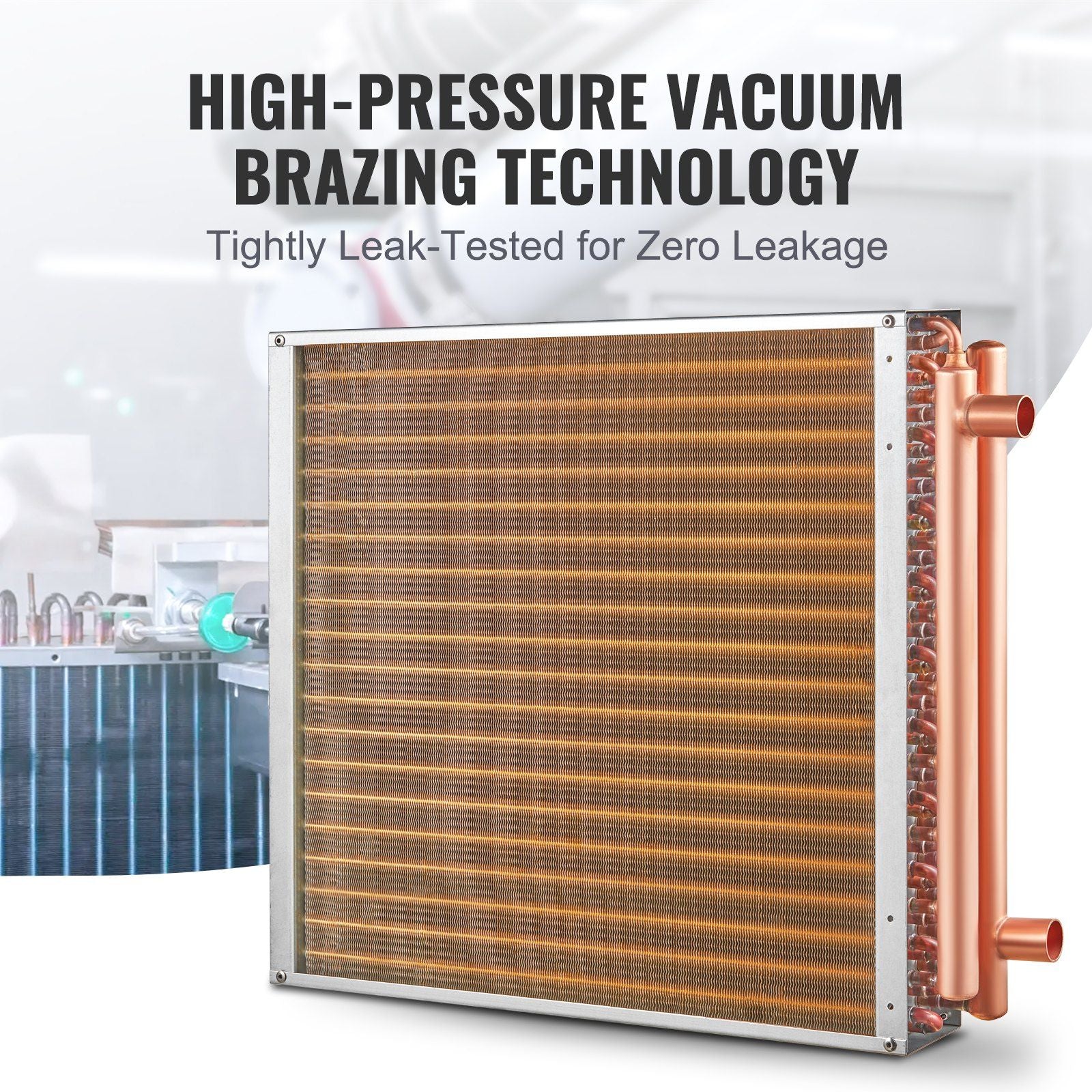 VEVOR Heat Exchanger Water to Air, 20"x 20" with 3-Row 3/8" Copper Ports, 242 Aluminum Fins Heat Exchanger for Outdoor Wood Furnaces, Residential Heating and Cooling, and Forced Air Heating - Discount Msrp 