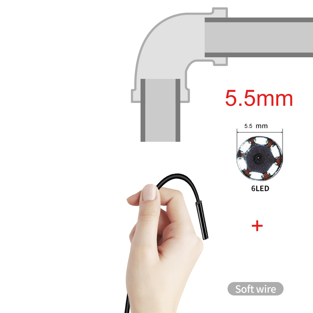 Endoscope Camera Waterproof IP67 Adjustable Soft Hard Wire 6 LEDS 7mm Automotive Endoscope Camera For Android USB Phone PC - Discount Msrp 