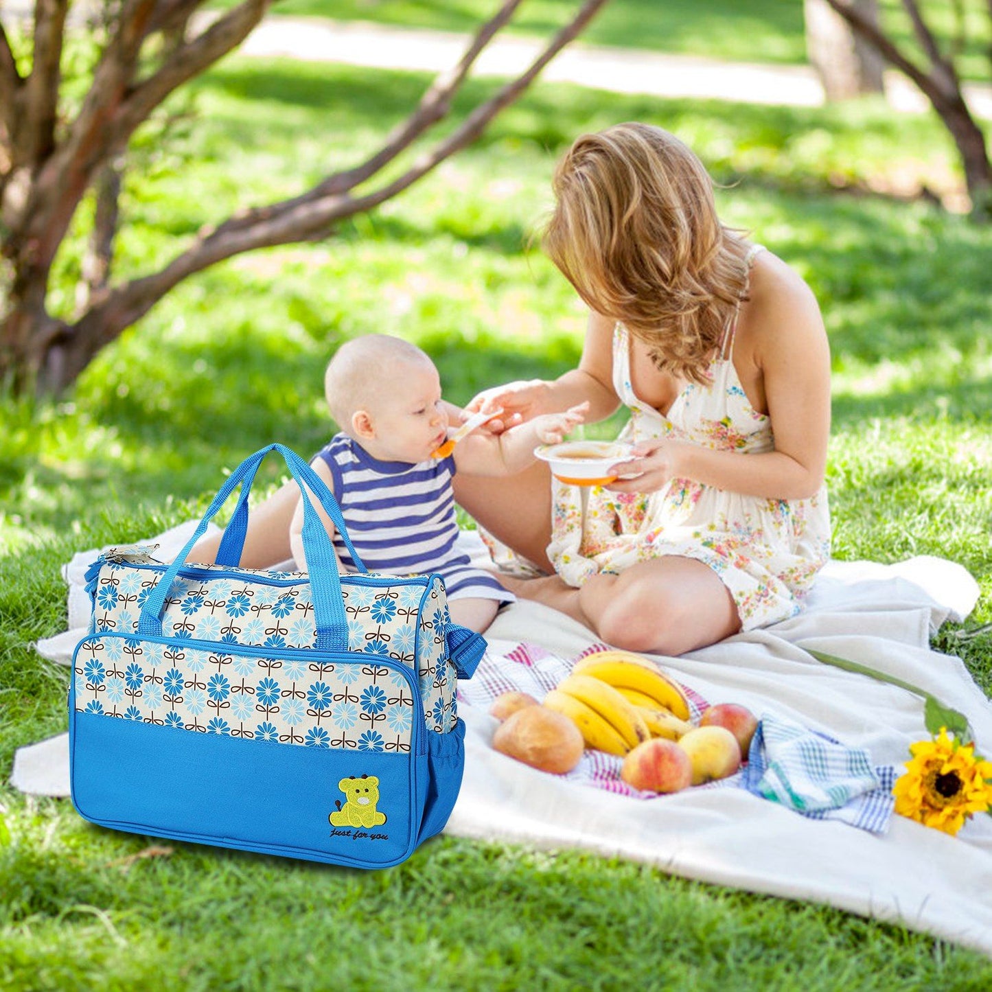 5PCS Baby Nappy Diaper Bags Set Mummy Diaper Shoulder Bags w/ Nappy Changing Pad Insulated Pockets Travel Tote Bags - Discount Msrp 