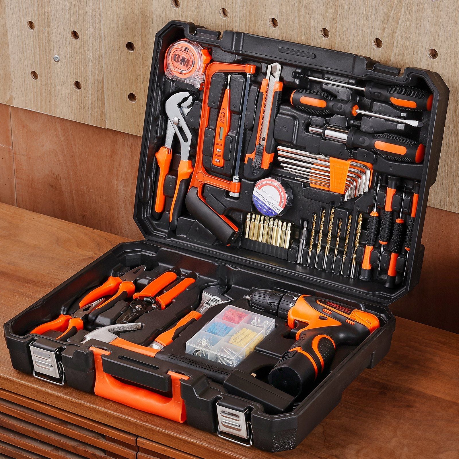 VEVOR Tool Kit, 146 Piece General Household Hand Tool Set, with Electric Drill and Portable Tool Storage Case, High-Quality Steel, for Home Maintenance, DIY Projects, and Automotive Repair - Discount Msrp 