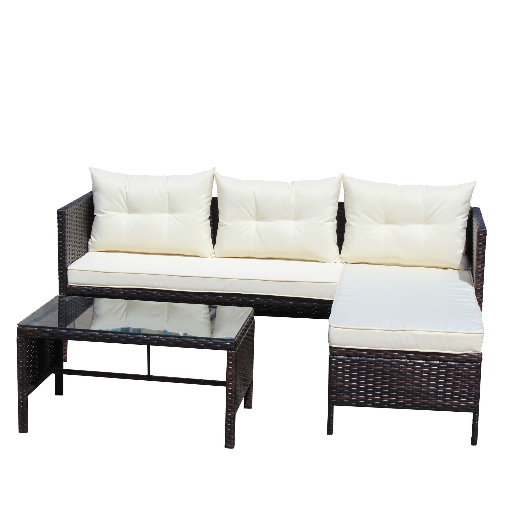 Outdoor patio Furniture sets 3 piece Conversation set wicker Ratten Sectional Sofa With Seat Cushions(Beige Cushion) - Discount Msrp 