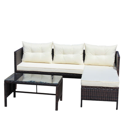 Outdoor patio Furniture sets 3 piece Conversation set wicker Ratten Sectional Sofa With Seat Cushions(Beige Cushion) - Discount Msrp 