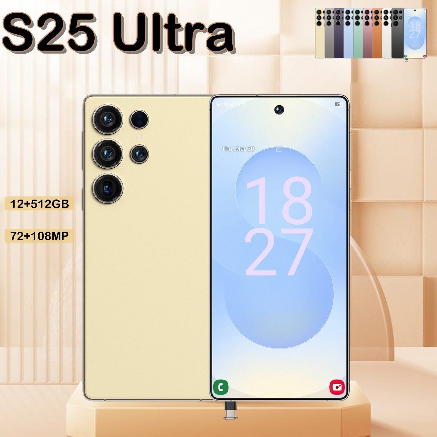 I25 Ultra 5G Smartphone, 12+512GB Unlocked Cell Phone, 6.8" HD Screen Unlocked Phones, , 6000mAh Battery, Built in Pen, Android 14, Face ID+Fingerprint Lock(Golden) - Discount Msrp 