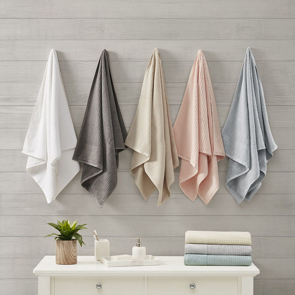 Cotton Waffle Jacquard Antimicrobial Bath Towel 6 Piece Set - Discount Msrp 