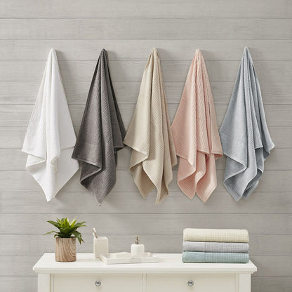 Cotton Waffle Jacquard Antimicrobial Bath Towel 6 Piece Set - Discount Msrp 