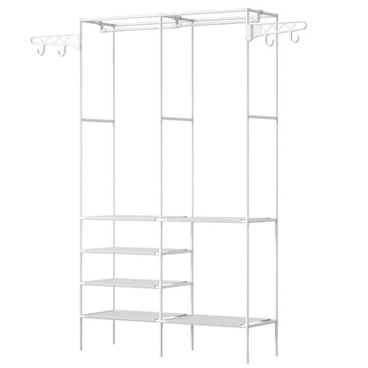 Metal Garment Rack Shoe Clothing Organizer Shelves Freestanding Multifunctional Clothes Wardrobe - Discount Msrp 
