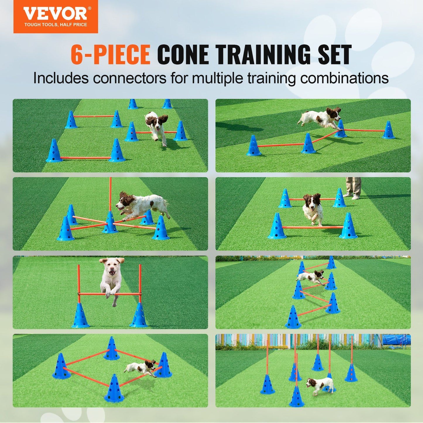 VEVOR Dog Agility Hurdle Cone Set 6 PCS Kit-12 xCones 6 xAgility Rods with Bag - Discount Msrp 